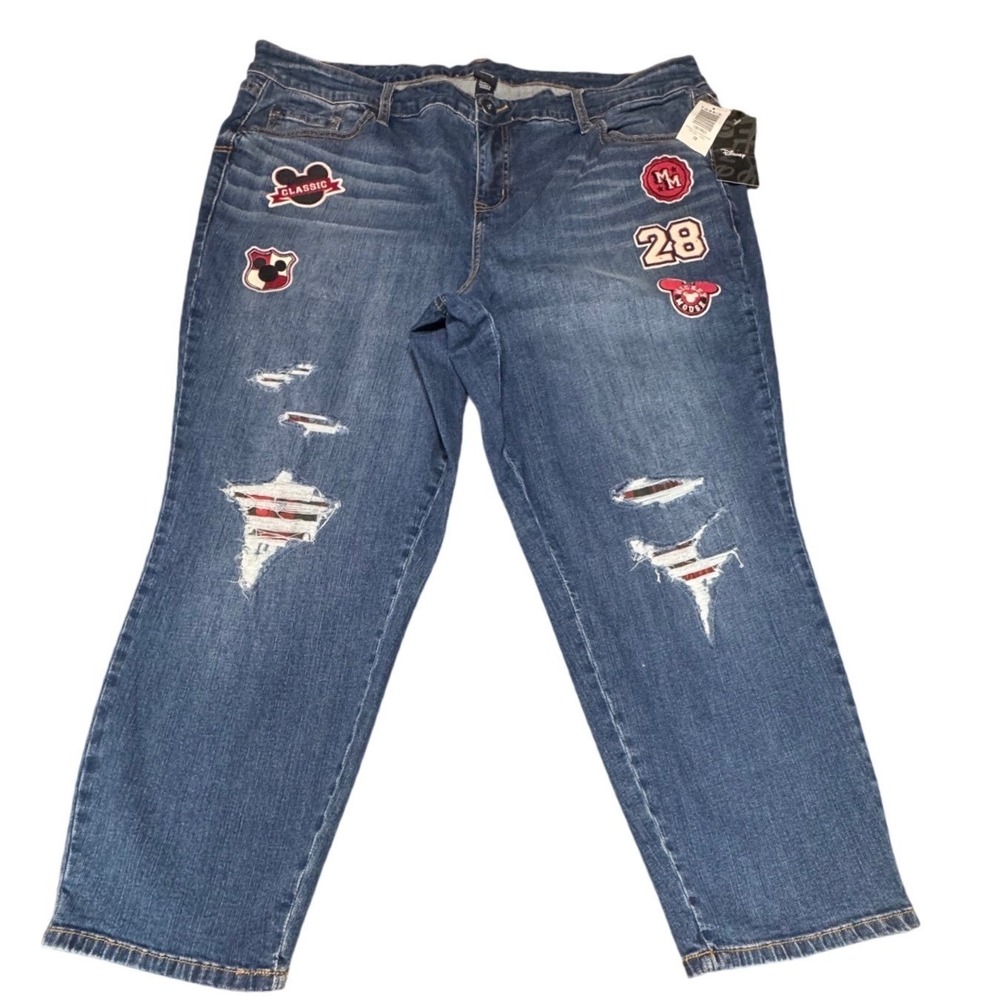 Torrid Disney Jeans Womens 22 Mickey Patch Distressed Denim High Rise 19HOL1